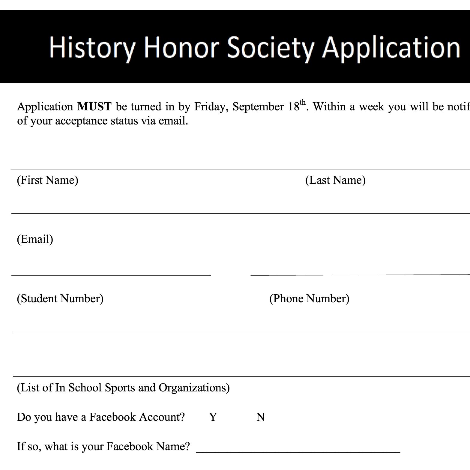 History Honor Society application