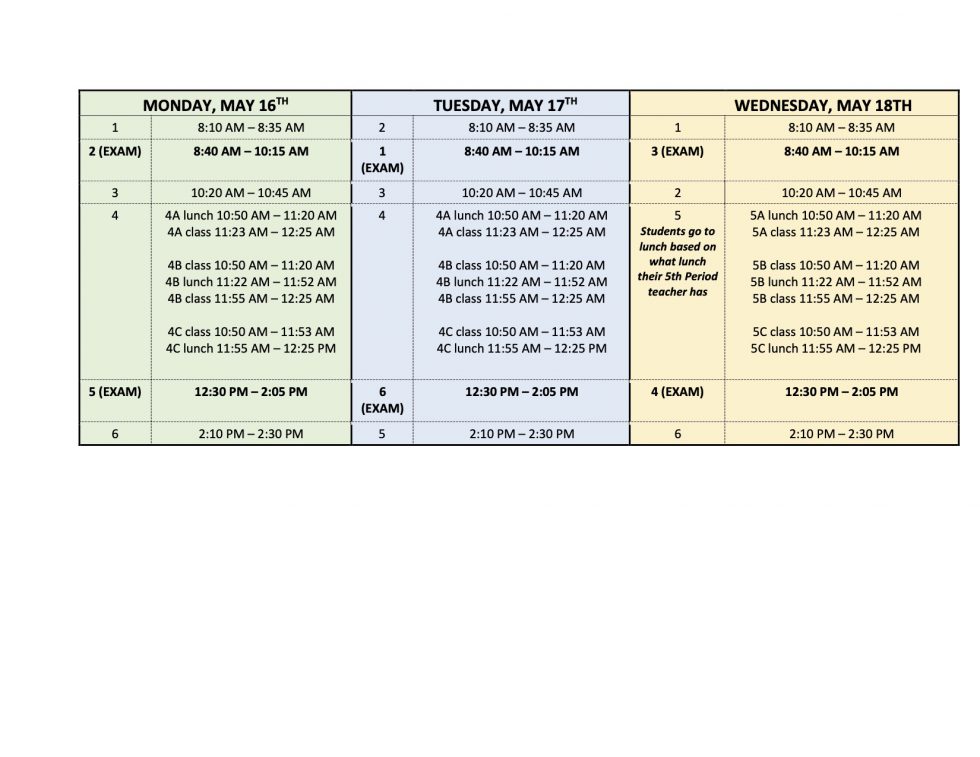 Exam Schedule May 16th-18th | Gulf High School